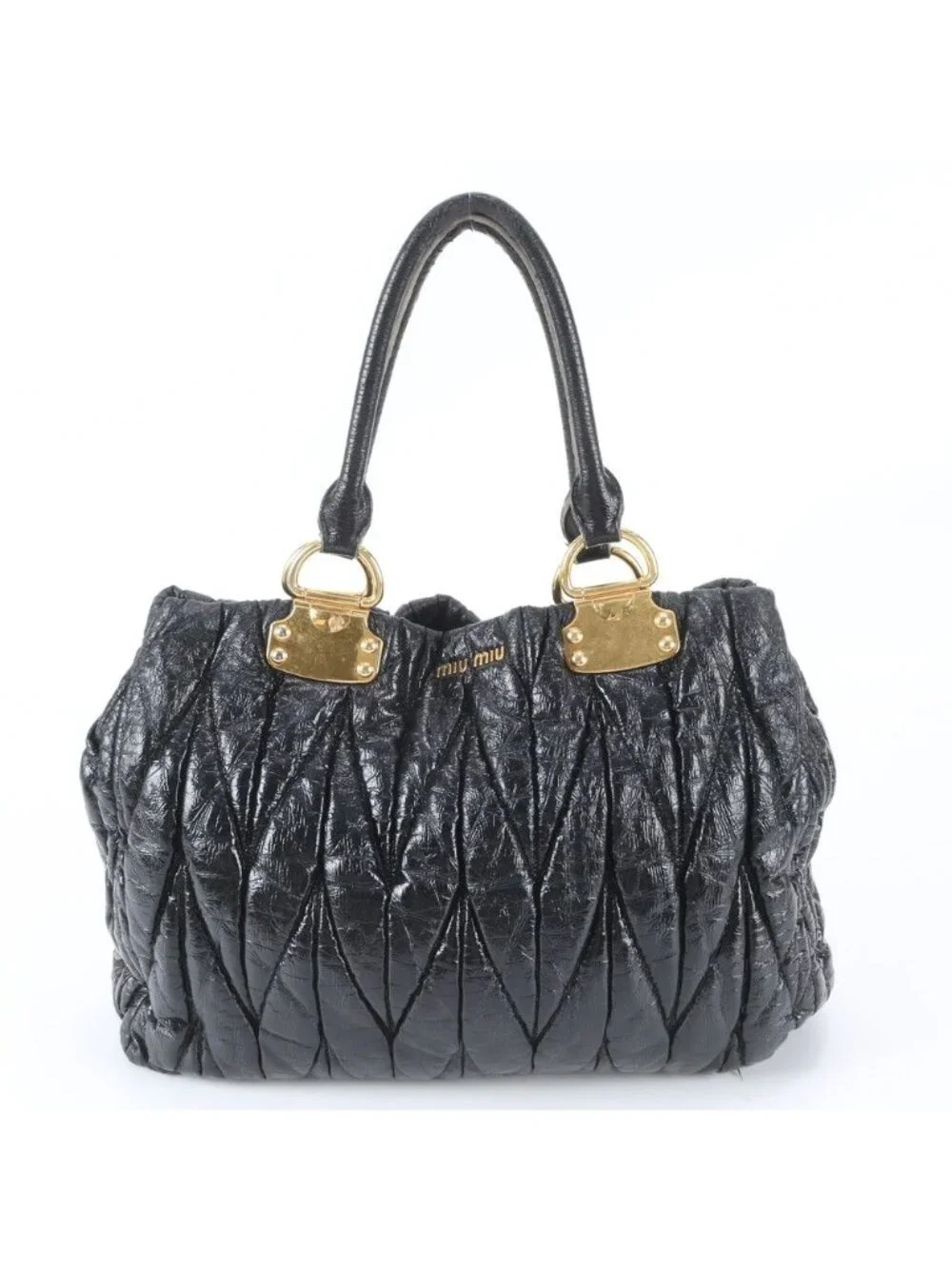 Miu Miu Matelasse Leather Tote Bag Shoulder Hand Black